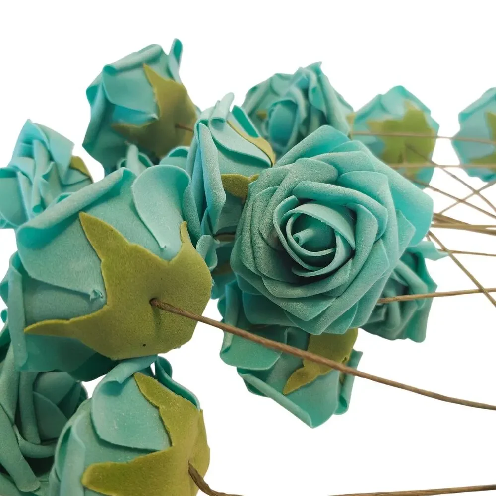 Teal Foam Roses Artificial Flowers 24pc 3in Wedding Craft Floral Stems 10in